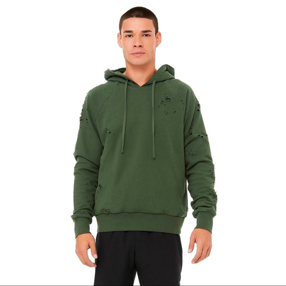Alo Yoga Ripped Hoodie in Hunter Green - Rare - Picture 7 of 7